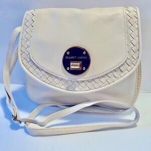 Elliott Lucca Ivory/Cream Leather Rojo Flap Shoulder/Crossbody Bag Adjus…